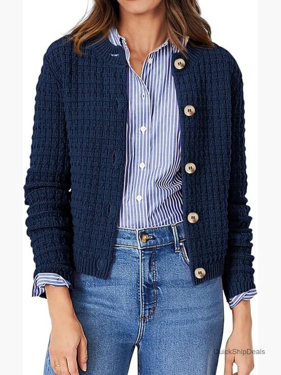 Sweaters - Knit Cardigan Sweater Open Front Button Down Long Sleeve Jacket Outerwear